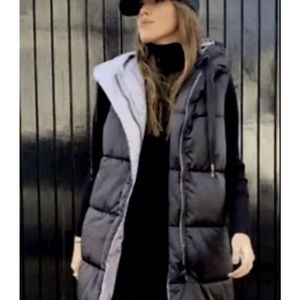 Zara Women Reversible Vest Hooded Waist Coat Black/Grey